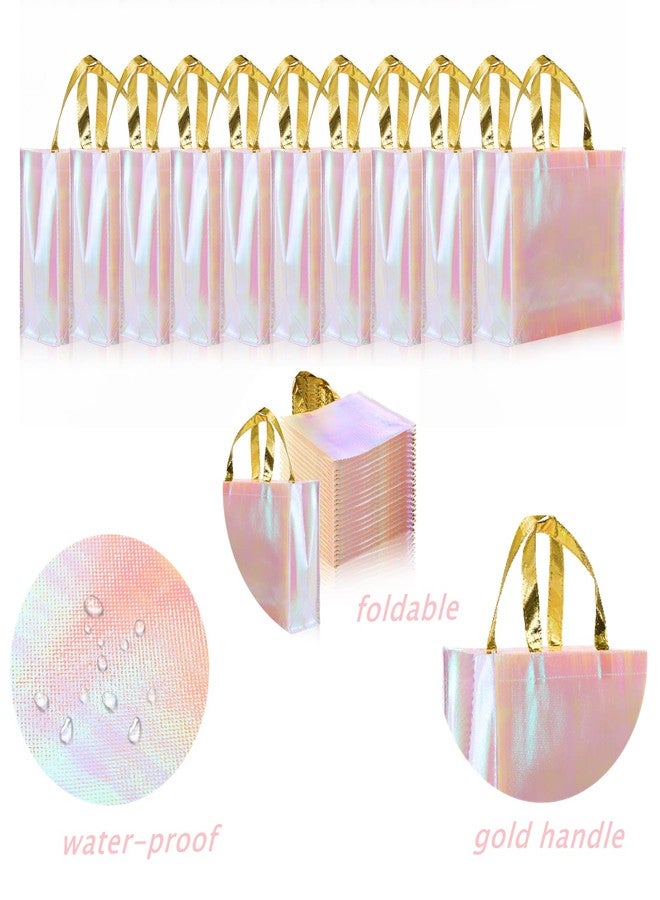 Lyellfe 20 Pieces Glossy Reusable Grocery Bag, Pink Non Woven Tote Bags with Handles, Fashionable Bridesmaid Gift Bag, Durable Shopping Bags for Wedding, Bachelorette Birthday Party - Image 4